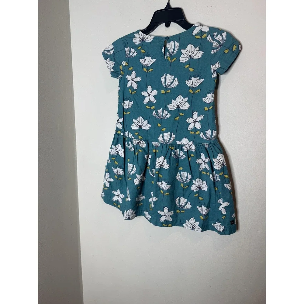 Tea Collection‎ Dress Girls 8 Blue Floral Short Sleeve Pockets Cotton Knit